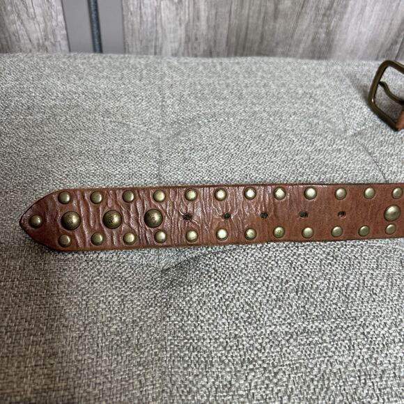 Linea Pelle Leather Belt Studded Rhinestones Handmade Brown Size M main image 6